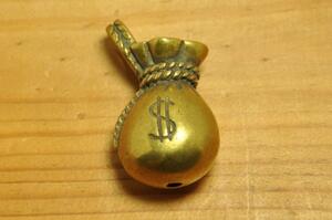 solid brass ソリッド ブラス 真鍮 無垢 生地 鋳物 dollar ドル ＄ お金 お宝 マネー バッグ 袋 チャーム アメリカ キーホルダー パーツ L