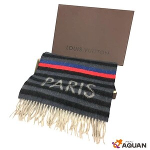 送料無料 LOUIS VUITTON ルイヴィトン マフラー エシャルプトランクストライプ M74958 ウール×アンゴラ グレー×ネイビー 美品 aq2701