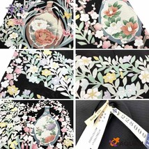 セール アウトレット展示品 京やN074 正絹 反物 仮絵羽 絽 黒留袖 牡丹 菊 季節の花 雀 夏着物 正装 夏の黒留袖 未仕立て 新古品_画像3