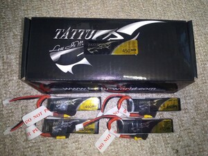 4本セット TATTU 2S 450mAh 75C リポバッテリー マイクロドローン