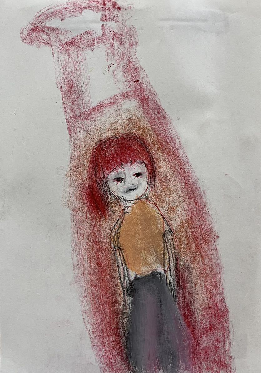 Artista Hiro C Mensaje en una botella, Obra de arte, Cuadro, dibujo al pastel, Dibujo con crayón
