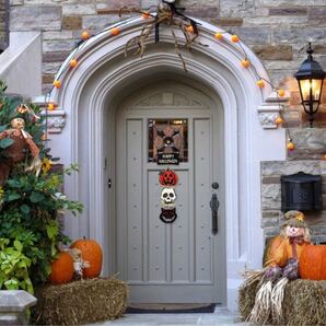 ハロウィン リース 玄関 飾り ドアリース カボチャ 黒猫 吊り下げ 装飾