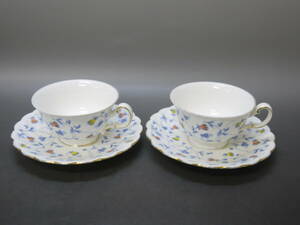 194 Noritake BONE CHINA studio collection JAPAN スタジオコレクション 2客 ペアカップ＆ソーサー ブルー 金彩