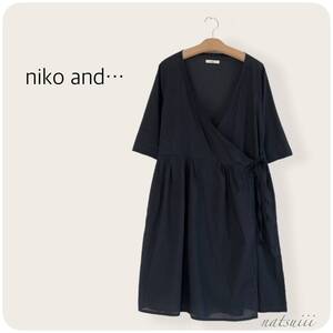 niko and ニコアンド . コットンボイル カシュクール ワンピース 黒 ブラック 羽織り 送料無料