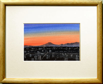 No. 7700 Distant Mt. Fuji at Dusk / Chihiro Tanaka (Four Seasons Watercolor) / Comes with a gift, Painting, watercolor, Nature, Landscape painting