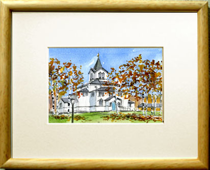 Nr. 7791 Gallivare Kirche Gllivare kyrka Schweden / Chihiro Tanaka (Vier Jahreszeiten Aquarell) / Kommt mit einem Geschenk, Malerei, Aquarell, Natur, Landschaftsmalerei