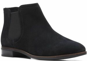 送料無料 Clarks 25.5cm チェルシー サイドゴア ブーツ ブラック スエード 黒 レザー ヒール ドレス スニーカー パンプス AAA12