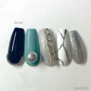 ネイルチップ チェーン パール 大理石 前撮り 成人式 付け爪 成人式ネイル くすみネイル ニュアンスネイル