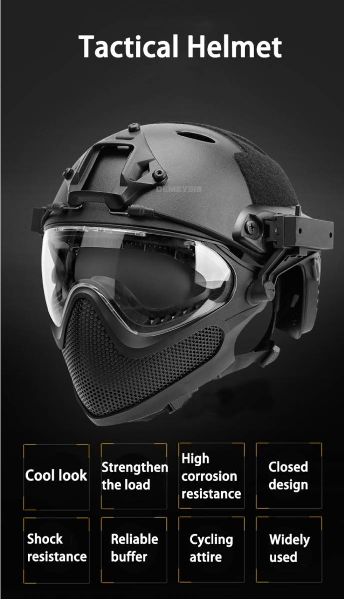 最安値級価格 フルフェイスの戦術的なエアソフト保護ヘルメット,ペイントボール用のフルフェイスコンバットヘルメット,防風52-60cm 1~3 -  ヘルメット - labelians.fr