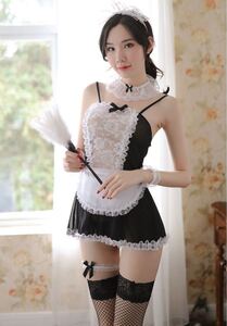 セクシーランジェリー ベビードールメイド服 コスチューム シースルー ナイトウエア ブラック