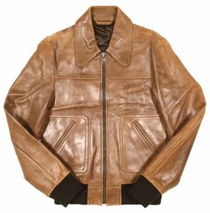  used [MISTERAZ]A2 type rib switch . leather flight jacket Camel SIZE:S Turkey made 