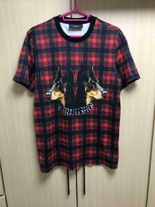 正規 13AW GIVENCHY ジバンシー ジバンシィ ドーベルマン 赤チェック Tシャツ カットソー XS ジャスティンビーバー着用 13F 7339 670