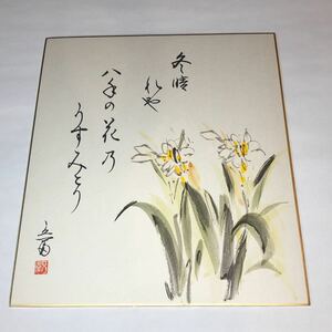 Art hand Auction Farbiges Papierbild: Ein klarer Wintertag, die blassgrünen Seerosen der Achthandblume, Malerei, Japanische Malerei, Blumen und Vögel, Tierwelt