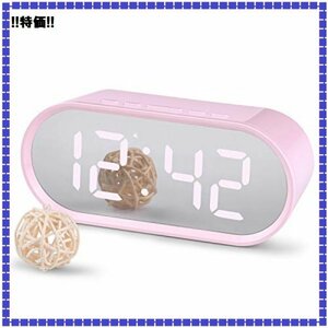 安売 色ピンク サイズ普通の 温度湿度計 クロック ミラー機能 目覚まし時計 デジタル時計 置き時計 卓上時計 USB/電池給電