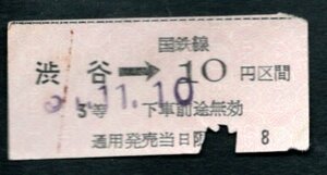 手売り軟券乗車券（渋谷→１０円区間）