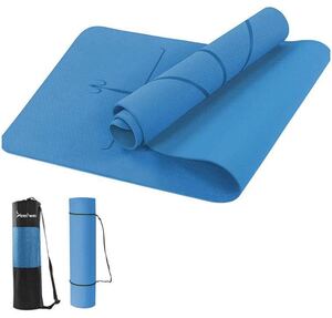 ヨガマット yogamat 6m 両面滑り止め TPE 収納ケース付き ブルー