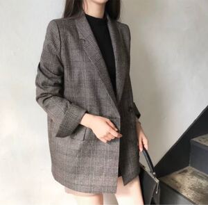 ☆韓国☆グレンチェック オーバーサイズ ダブル テーラード ジャケット