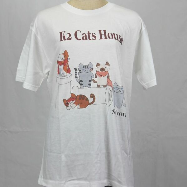 ★Shiyoriオリジナル 猫Tシャツ Ｌサイズ レディース キッズ 親子ペアルック K2 Cats House かわいい猫集団５匹の仲間たち syr012