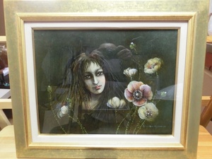 Art hand Auction 依田 邦子･『花の女』2･F6号･キャンバス油彩画･被せ箱･真作, 絵画, 油彩, 人物画