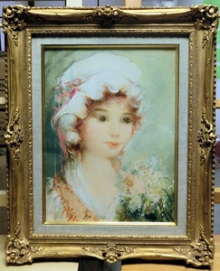 ゴンテルハズイ・『白い帽子の少女』・Ｆ６号・キャンバスに油彩画・差し箱に黄袋有り・真作保証