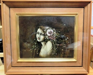 Art hand Auction 依田 邦子･『花の女』･F6号･キャンバス油彩画･被せ箱･真作, 絵画, 油彩, 人物画