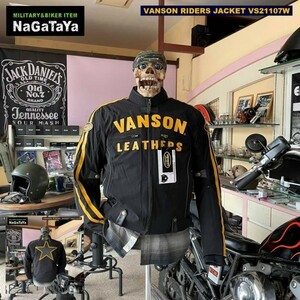 バンソン VANSON VS21107W ウインター シングル ライダースジャケット ワンスター ブラック×イエロー Lサイズ サーキット BIKERウェアー