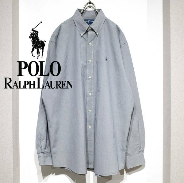 XL / 90’S POLO RALPH LAUREN オールド ポロ ラルフローレン ELLINGTON BD ハウンドトゥース 灰 グレー ビンテージ ゆるダボ ドレスシャツ