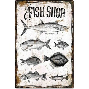 A3436 metal autograph metal tin plate signboard poster fish sea fishing fishing gear fishing fish . bus illustrated reference book outdoor shop [0267]