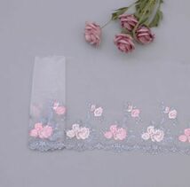 10ヤード 花 lacetrim ドレス 結婚式 ブルー ピンク レース リボン 刺繍 20㎝幅 AZ0277_画像2