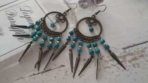 * ethnic &olientaru* turquoise blue × sombreness Gold color * swaying earrings *
