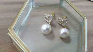 * rhinestone × Heart *1 bead pearl biju-* earrings *