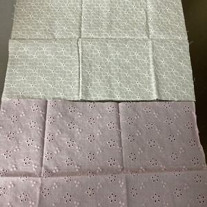 コットン刺繍レース生地 はぎれ 35cm×30cm 2枚 白色 ピンクパープル