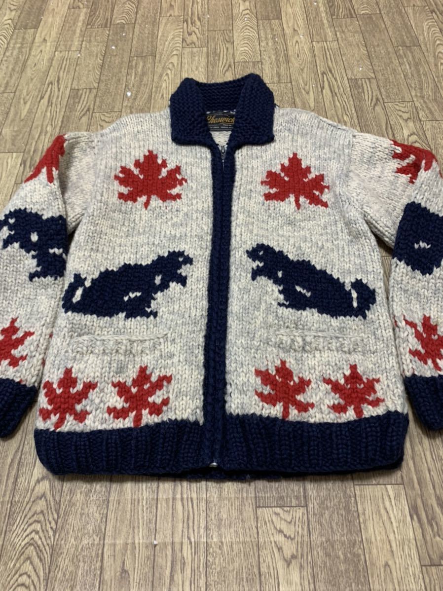 YW07東洋Mチェスウィック カナダ製 ニット カウチン セーター オオカミ
