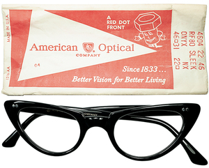 ONLY VINTAGEデザイン1960sデッドUSA製 AOアメリカンオプティカルAMERICAN OPTICAL WスターヒンジCATEYEキャットアイ size46/22 BLACK 眼鏡