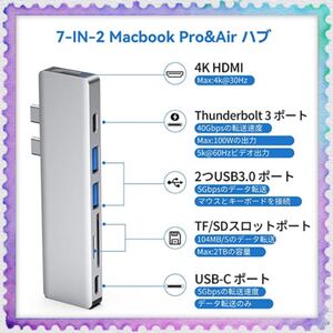 USB C ハブ Macbook Air Pro 2021 超軽量 7ポート USB C HDMI 変換アダプタ★スペースグレー