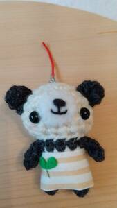  hand made knitting Cafe apron Panda strap or key holder 