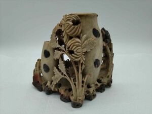  China fine art stone skill vase width 18cm height 15.7cm ornament interior miscellaneous goods one wheel .. penholder (21_1010_11)