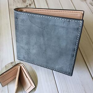 黒 ハンドメイド 新品 ブライドレザー ヌメ革 本革 メンズ ラウンドファスナー二つ折り財布 小銭入れあり 人気商品
