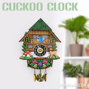 壁掛け時計 振り子時計 ログハウス シカ 動物 木製 ヴィンテージ カッコウ AT12577