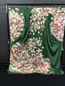  simplified silk long-sleeved kimono deep green gold paint classic temporary . feather coming-of-age ceremony wedding 