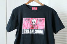 ★CREAM SODAクリームソーダ プリント半袖Tシャツ　　古着ユーズド男性メンズS黒ブラックトップスロカビリーロックカットソーバンド_画像2