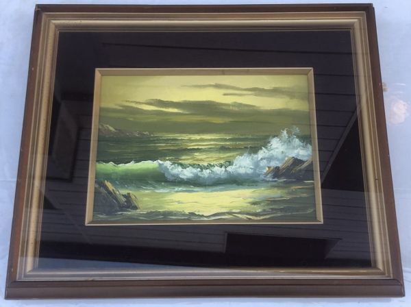 Картина «Пляж с морской волной» в рамке Размер прибл. 55 х 46 см, произведение искусства, рисование, другие