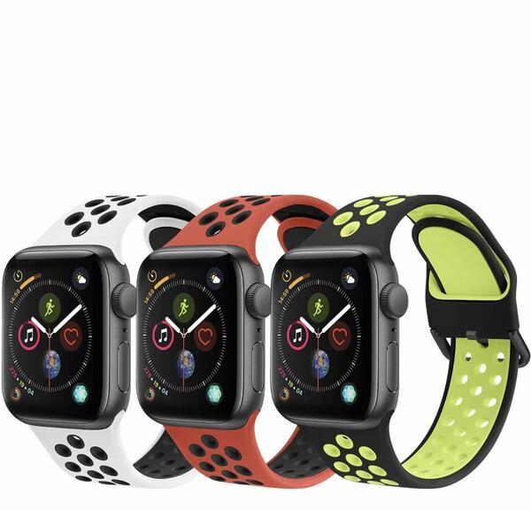 Apple Watch バンド 42mm 44mm，スポーツシリコンバンド 通気性　交換アップルウォッチバンド