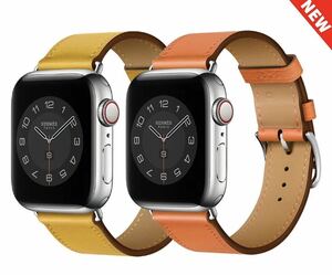 革バンド38/40MM アップルウォッチバンド Apple Watchベルト　オレンジと黄色2本セット　大人気