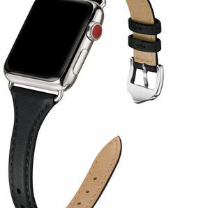 Apple watch バンド革 38/40mmアップルウォッチ ベルト薄型黒レザーストラップ