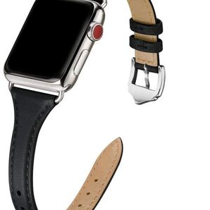 Apple watch バンド革 38/40mmアップルウォッチ ベルト薄型黒レザーストラップ