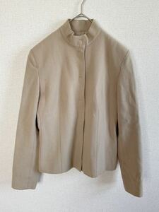 【良品】　Calvin Klein　カルバンクライン　ウールジャケット　ノーカラージャケット　6号　レディース　Mサイズ相当　ベージュ　シンプル