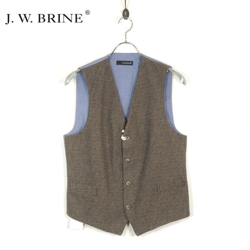 【定価2.2万・新品・S】J.W.BRINE（ジェイ ダブリュ ブライン）ジャガードコットン シングル4Bジレ 52737 ブラウン