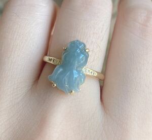 天然 ミャンマー藍水本翡翠（A） リング指輪