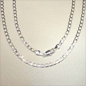 [NECKLACE] Silver Plated Slim Flat Chain スリム フラット 6面カット 喜平チェーン シルバー ネックレス 3.6ｘ760mm (9.1g) 【送料無料】